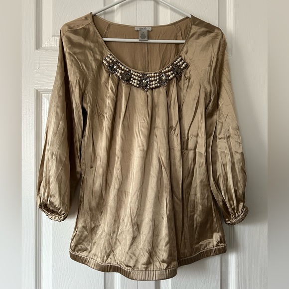 Cache gold silk blouse embellished M - Picture 1 of 4